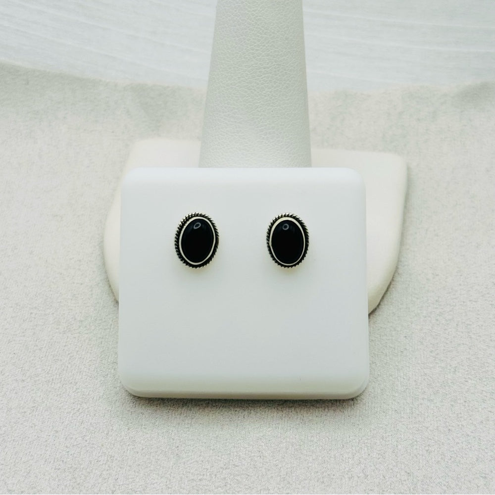 S925 Oval Braided Black Onyx Stud Earrings