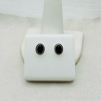 S925 Oval Braided Black Onyx Stud Earrings