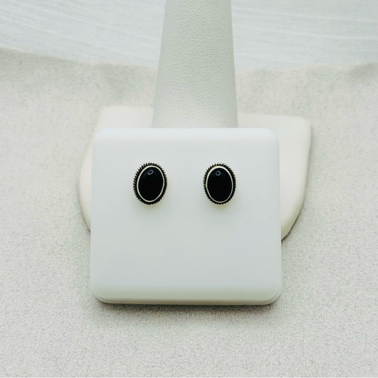 S925 Oval Braided Black Onyx Stud Earrings