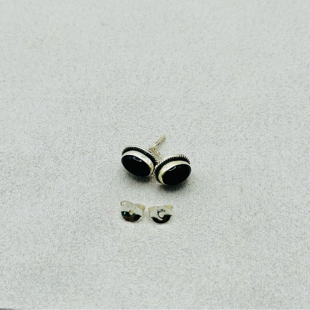 S925 Oval Braided Black Onyx Stud Earrings