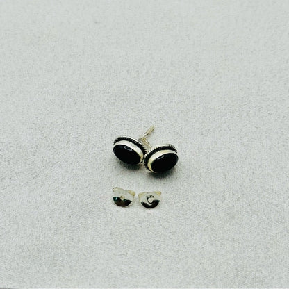 S925 Oval Braided Black Onyx Stud Earrings