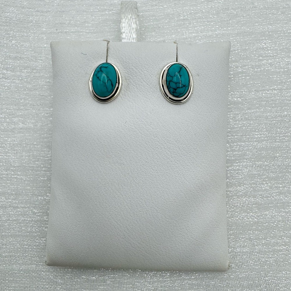 S925 Oval Turquoise Stud Earrings