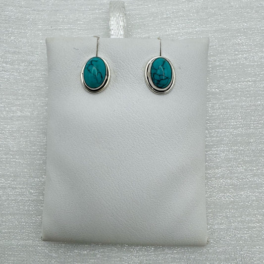 S925 Oval Turquoise Stud Earrings