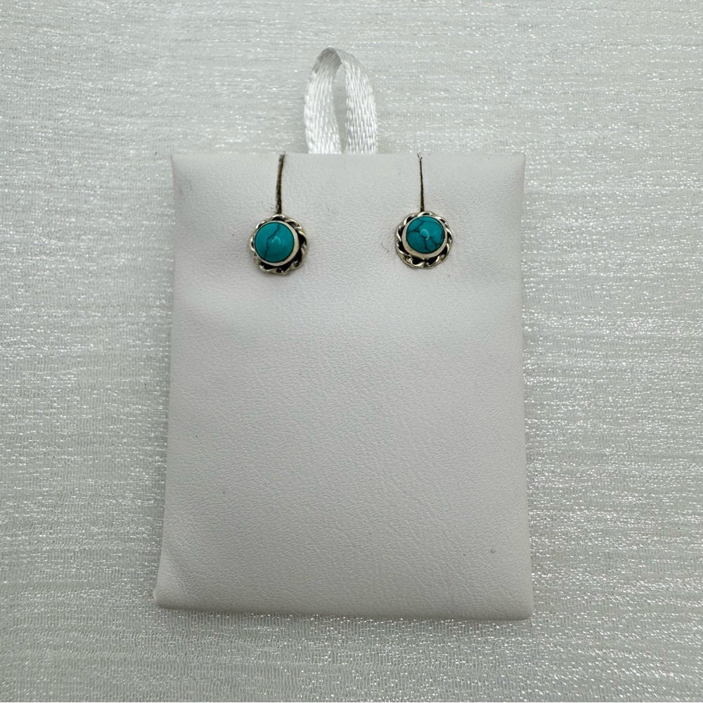 S925 Circle Swirl Turquoise Stud Earrings