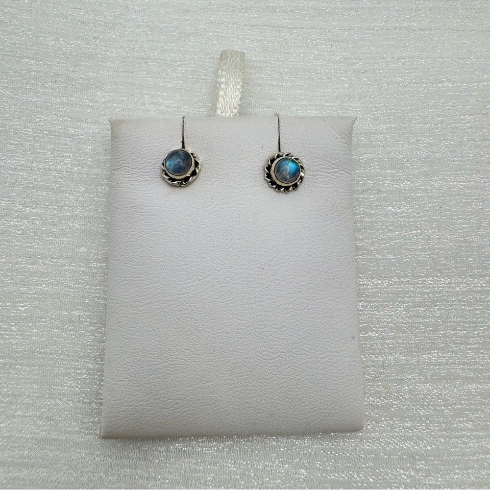 S925 Circle Swirl Rainbow Moonstone Stud Earrings