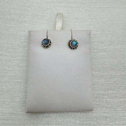 S925 Circle Swirl Rainbow Moonstone Stud Earrings