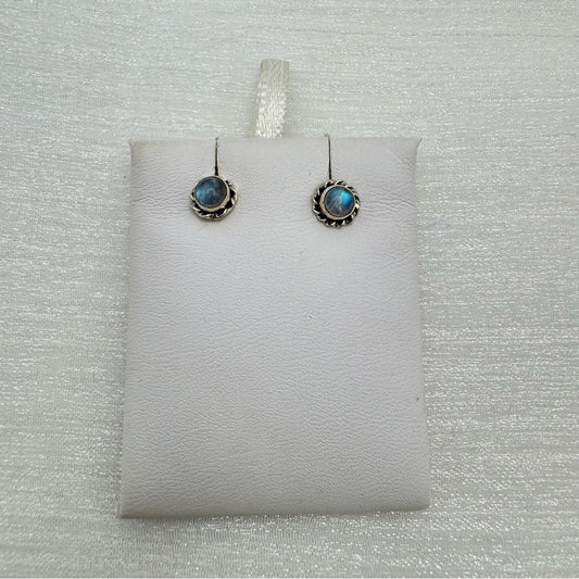 S925 Circle Swirl Rainbow Moonstone Stud Earrings