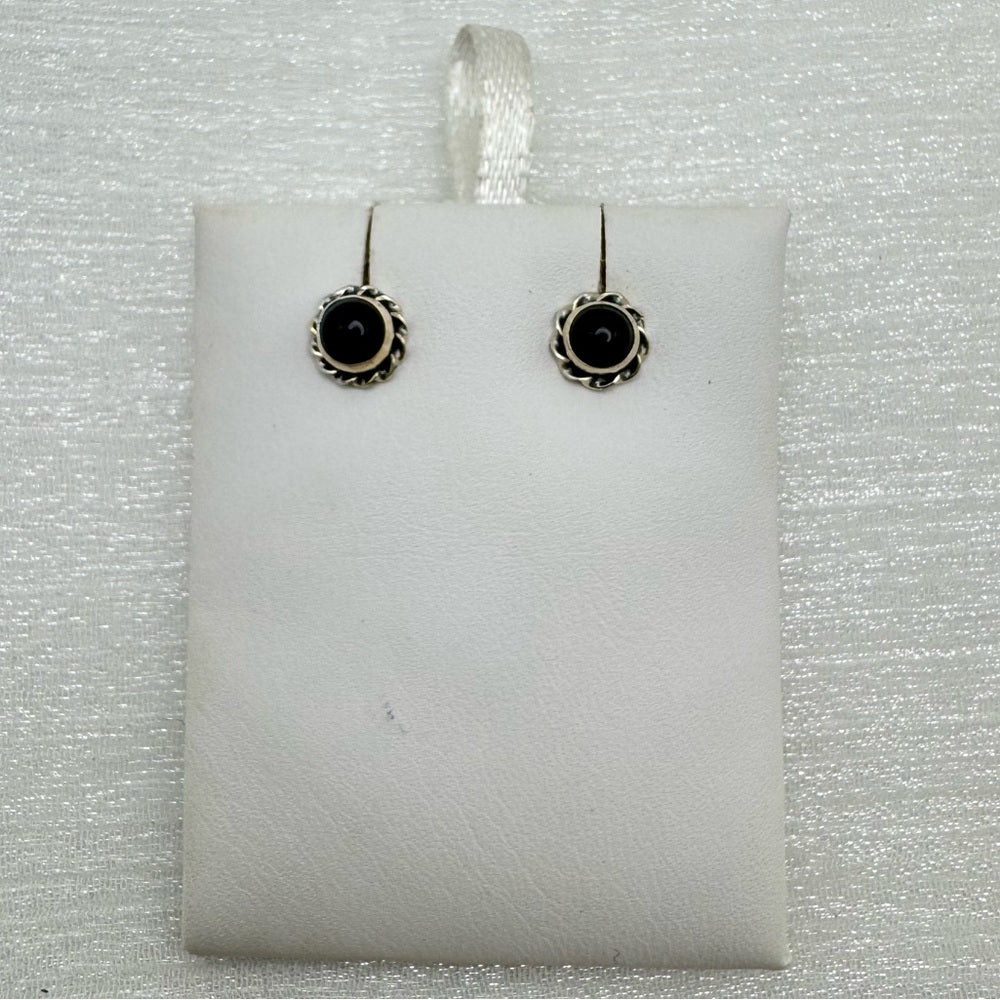 S925 Circle Swirl Black Onyx Stud Earrings