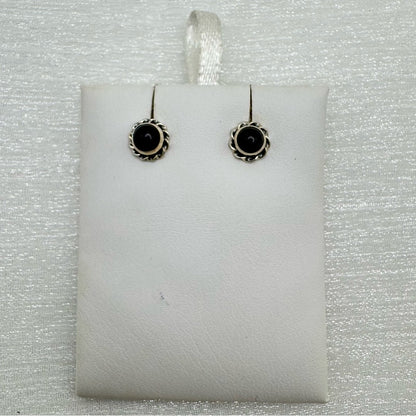 S925 Circle Swirl Black Onyx Stud Earrings