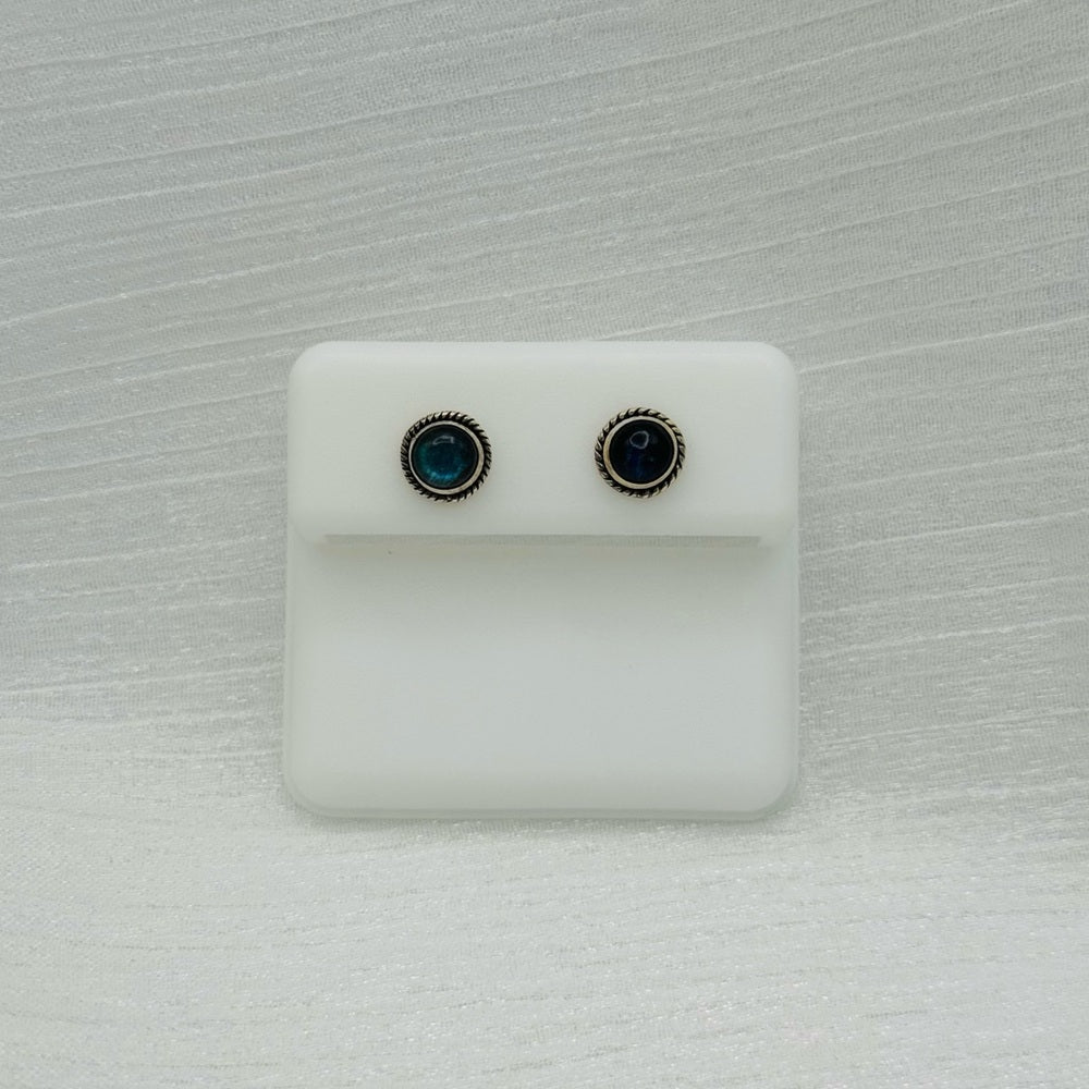 Round Braided Labradorite S925 Stud Earrings