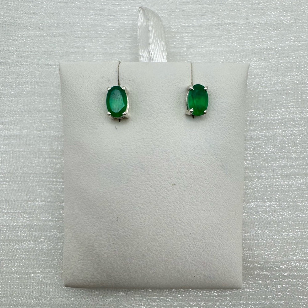 Green Calcedonia Oval S925 Stud Earrings