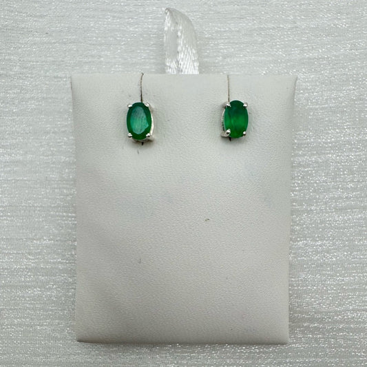 Green Calcedonia Oval S925 Stud Earrings