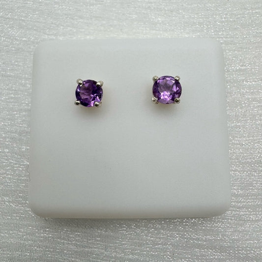 Round Amethyst S925 Stud Earrings