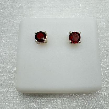 Round Garnet S925 Stud Earrings