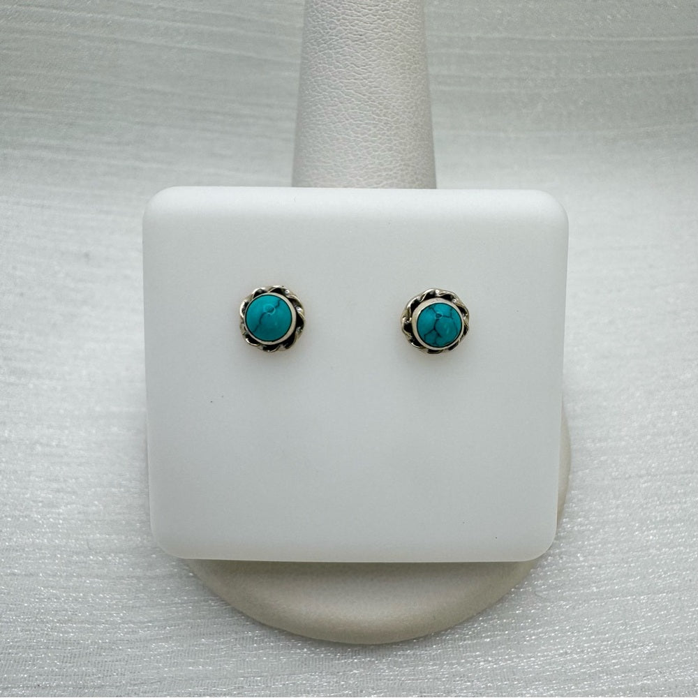 Circle Swirl Turquoise Stud Earrings