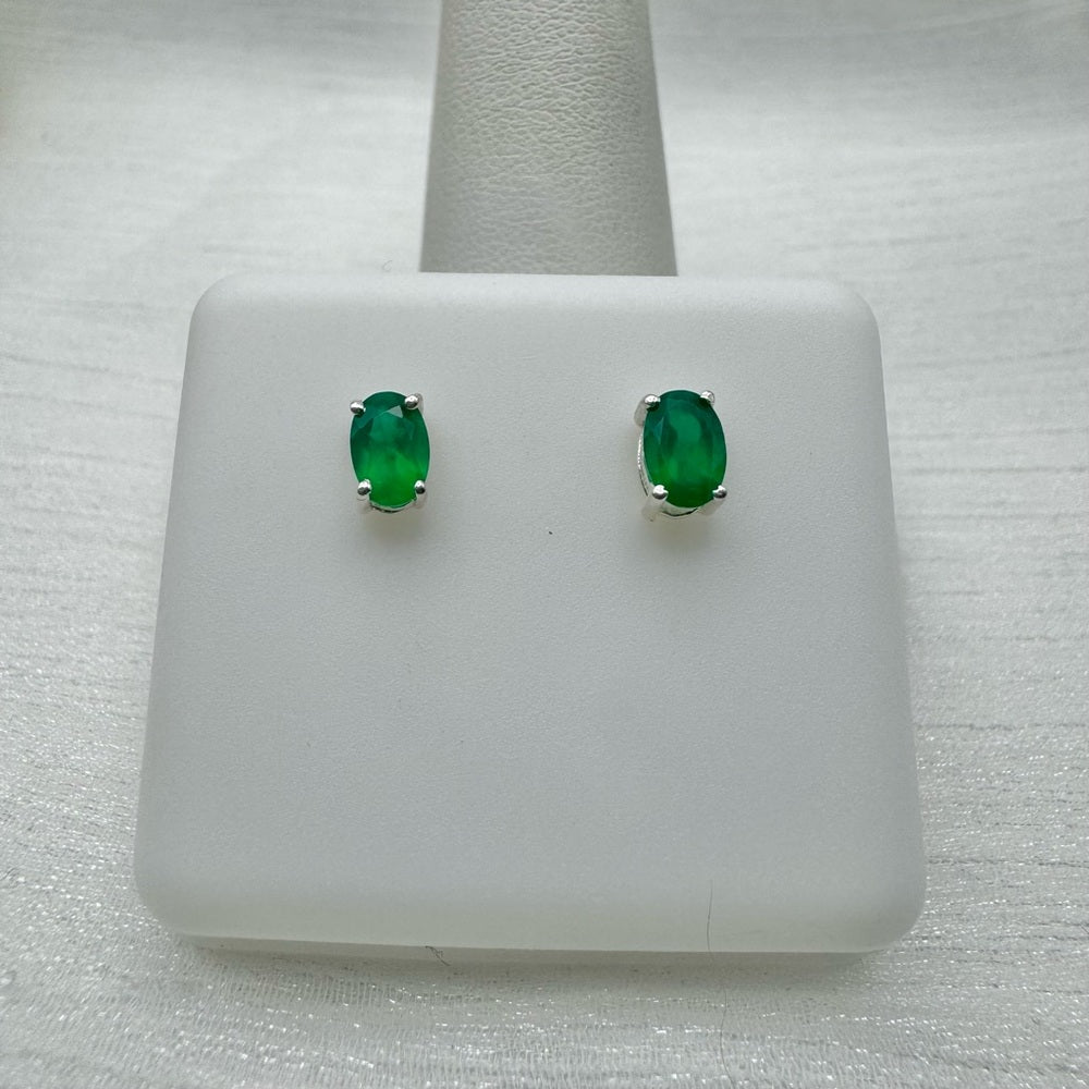 Green Chalcedony Oval Stud Earrings