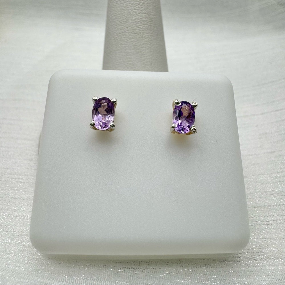 Purple Amethyst Oval S925 Stud Earrings