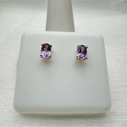 Purple Amethyst Oval S925 Stud Earrings