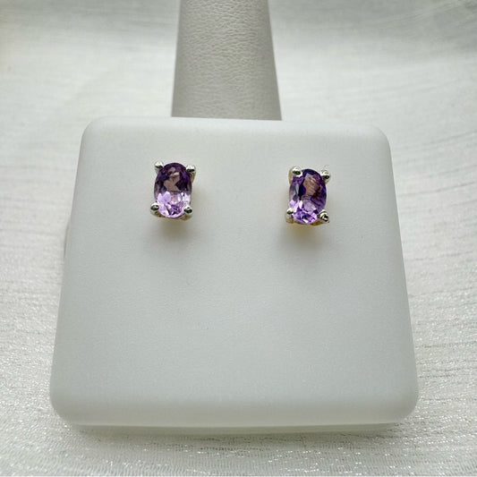 Purple Amethyst Oval S925 Stud Earrings
