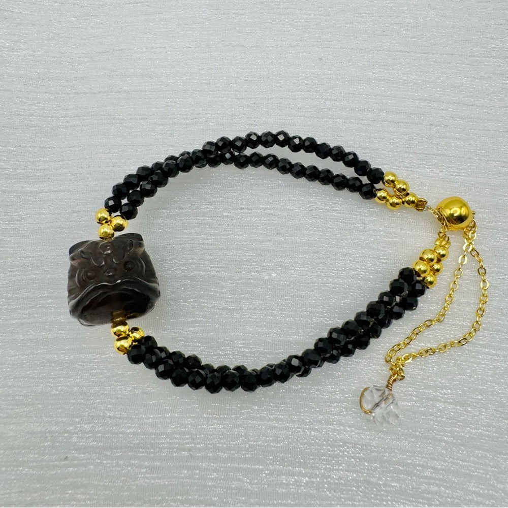 Owl Black Spinel Owl Gold Bracelet