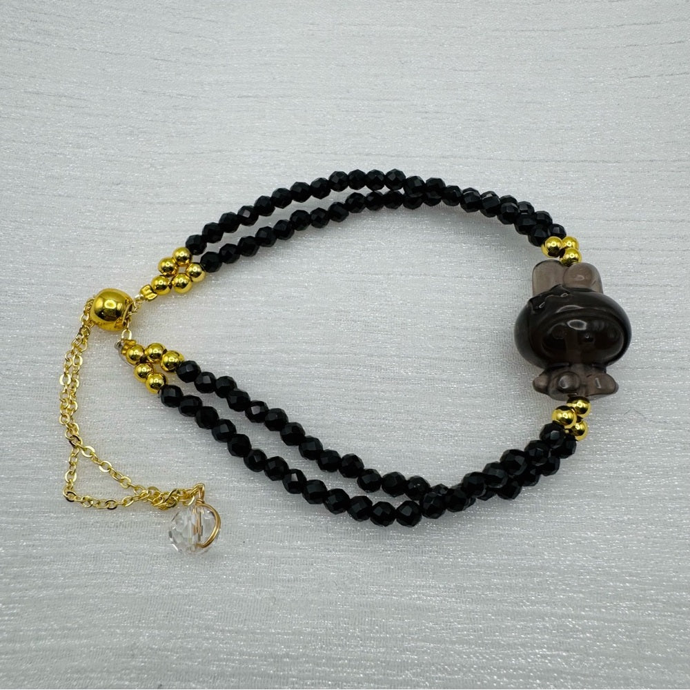 Bunny Black Spinel Adjustable Gold Bracelet
