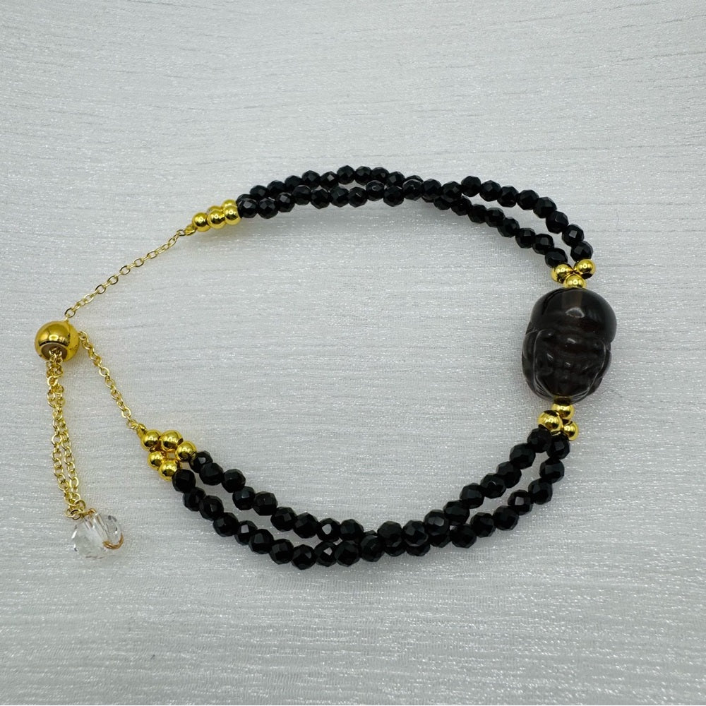 Moodeng Black Spinel Adjustable Gold Bracelet