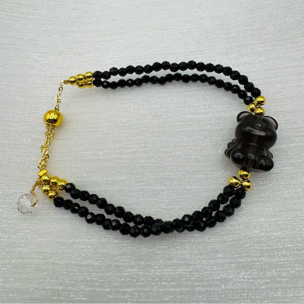 Angel Bear Black Spinel Gold Adjustable Bracelet