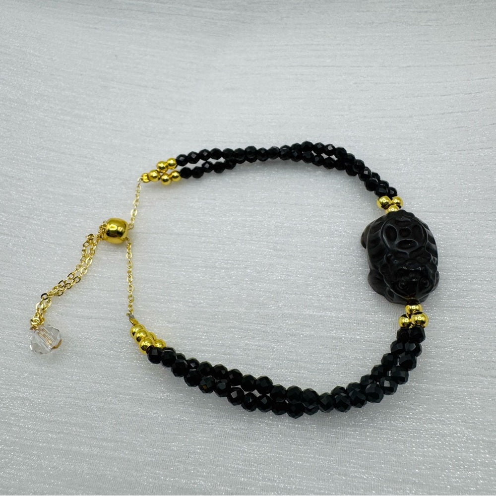 Turtle Black Spinel Gold Adjustable Bracelet