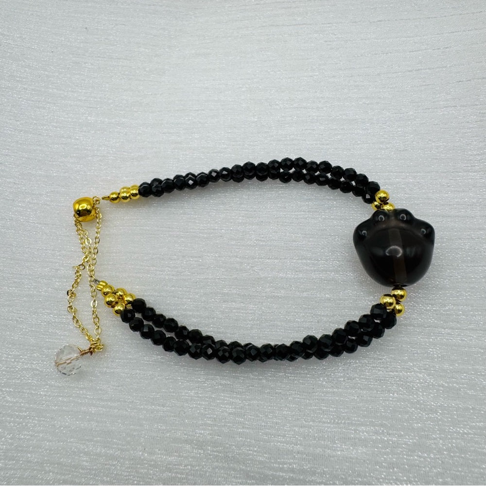 Paw Black Spinel Gold Adjustable Bracelet
