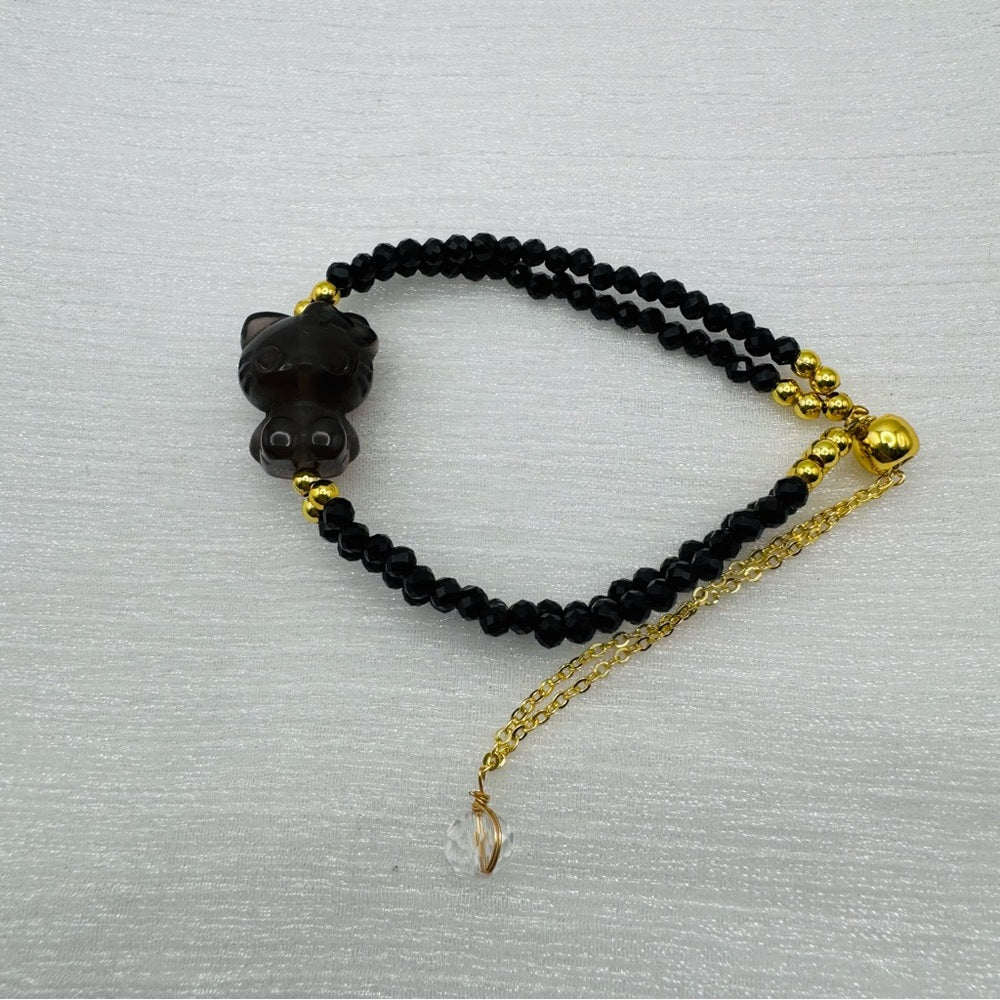 Hello Kitty | Black Onyx Gold Adjustable Bracelet