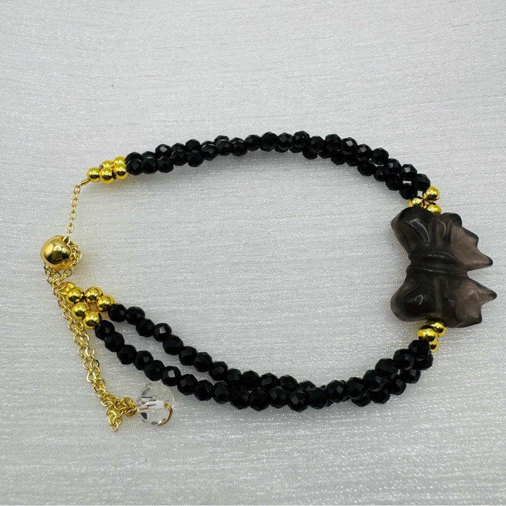 Bow | Black Onyx Gold Adjustable Bracelet