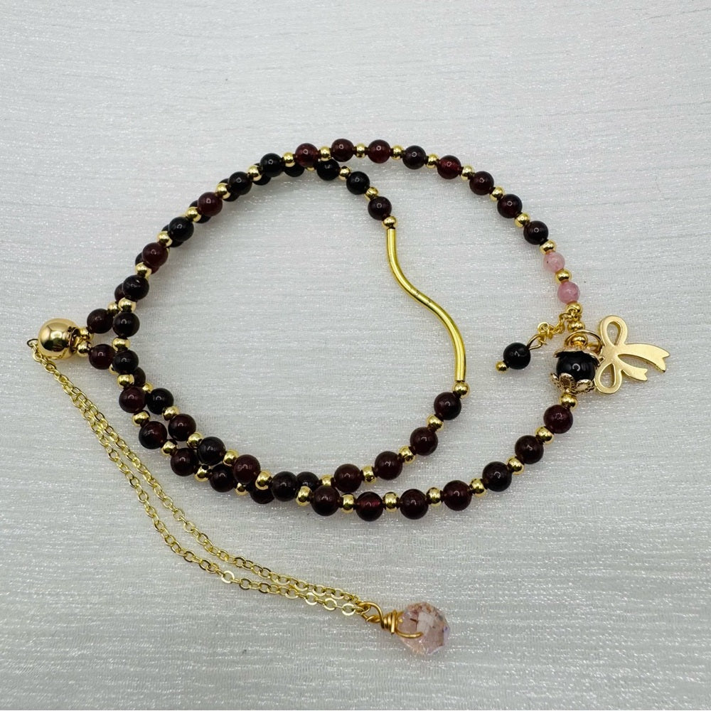 Purple Garnet Gemstone Gold Bracelet