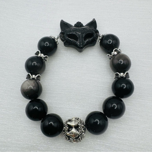 Fox | Silver Sheen Obsidian Stretchy Bracelet