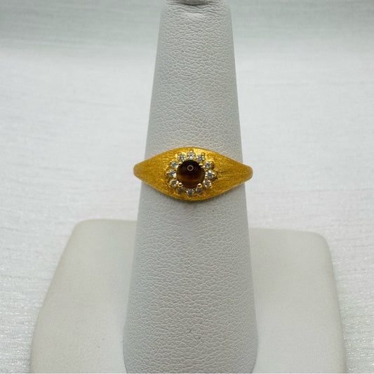 Tigers Eye Brushed Gold Ring
