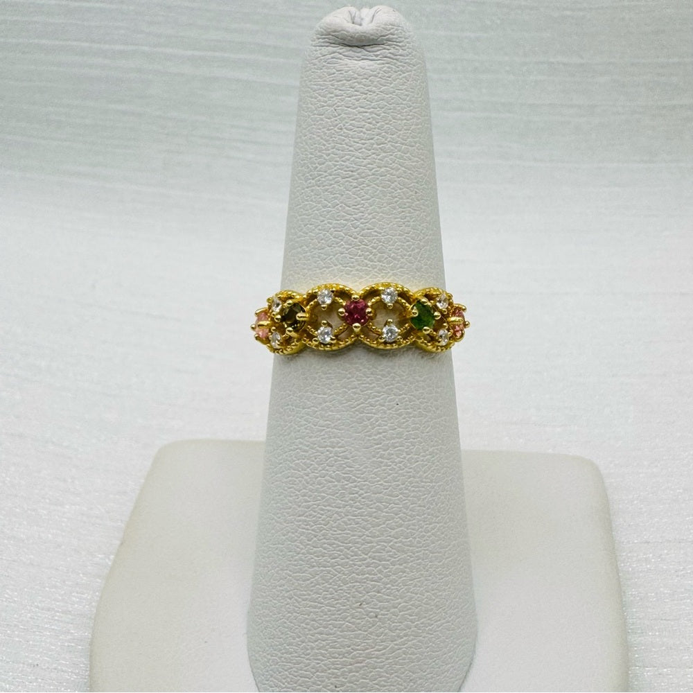 Rainbow Tourmaline Gold Lace Band Ring