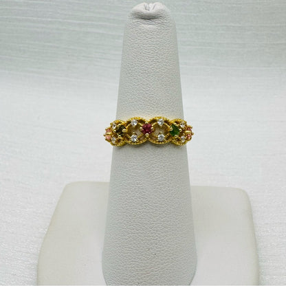 Rainbow Tourmaline Gold Lace Band Ring