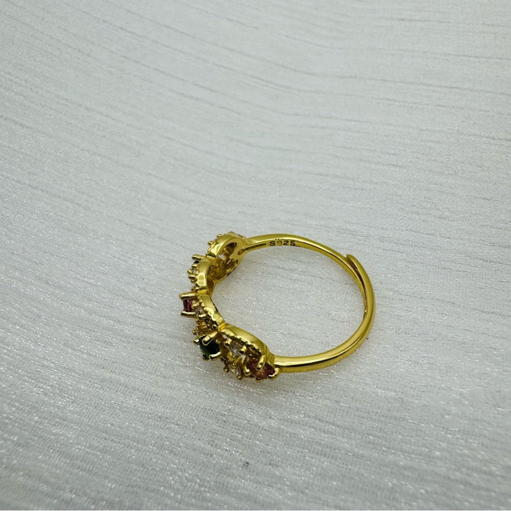 Rainbow Tourmaline Gold Lace Band Ring