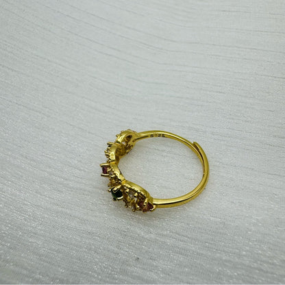 Rainbow Tourmaline Gold Lace Band Ring