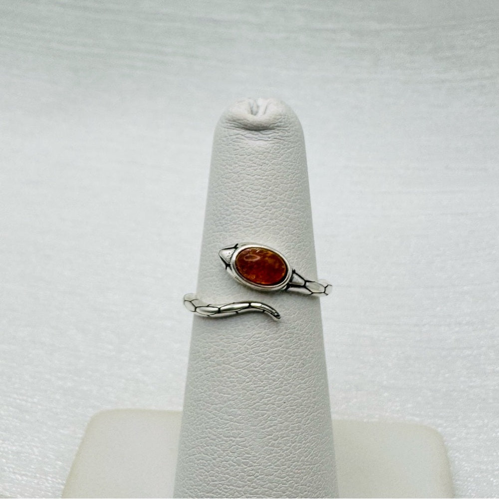 Sunstone Snake Silver Ring