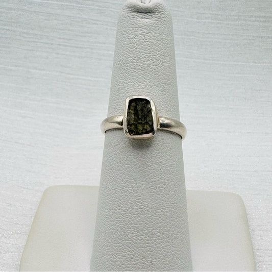 Raw Moldavite Silver Ring