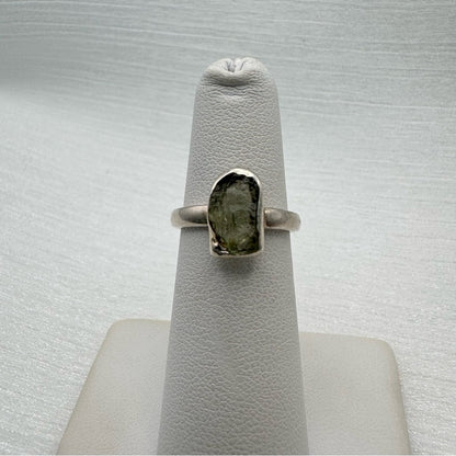Raw Moldavite Silver Ring