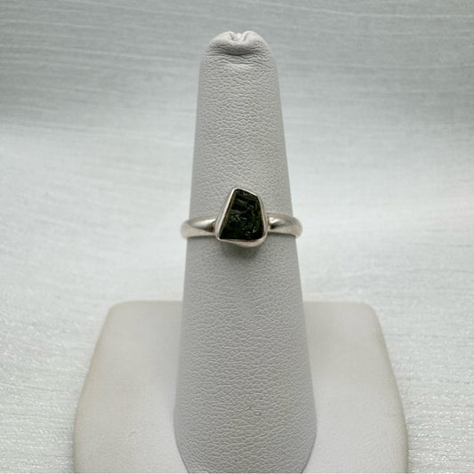 Raw Moldavite Silver Ring