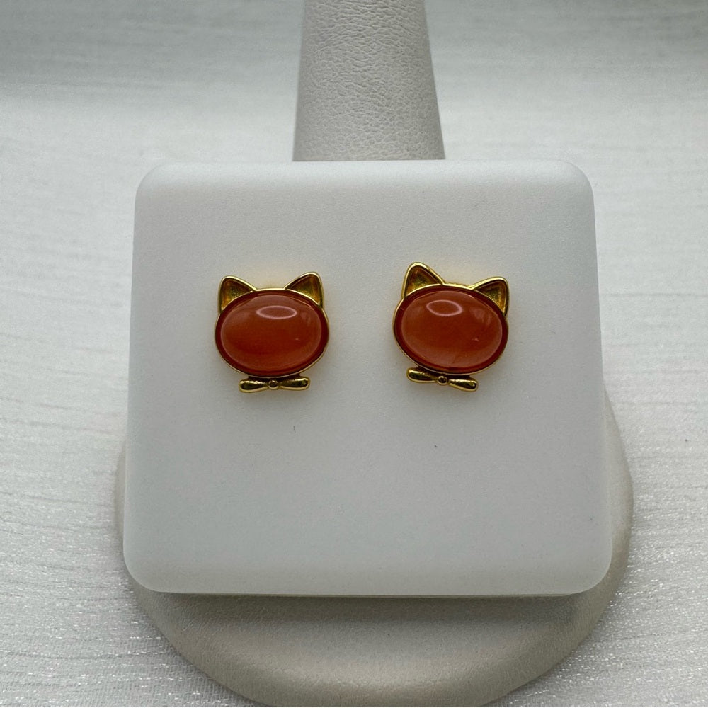 Cat Ear Carnelian Gold Stud Earrings
