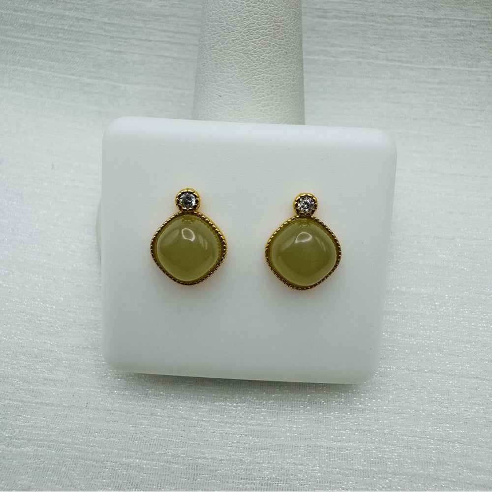 Green Jade Gold Stud Earring