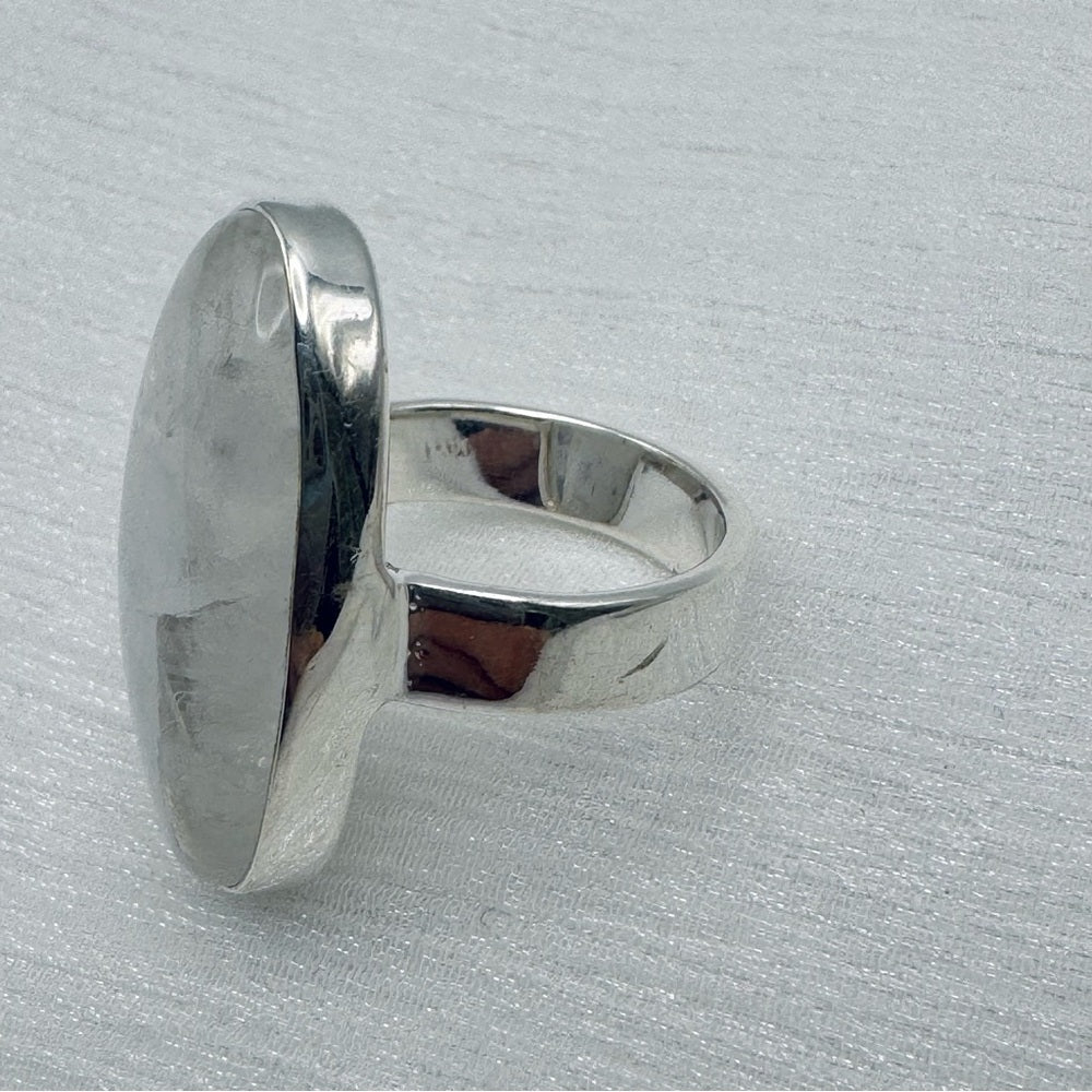 Rainbow Moonstone Sterling Silver Elongated Oval Ring