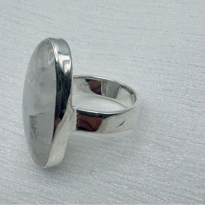 Rainbow Moonstone Sterling Silver Elongated Oval Ring