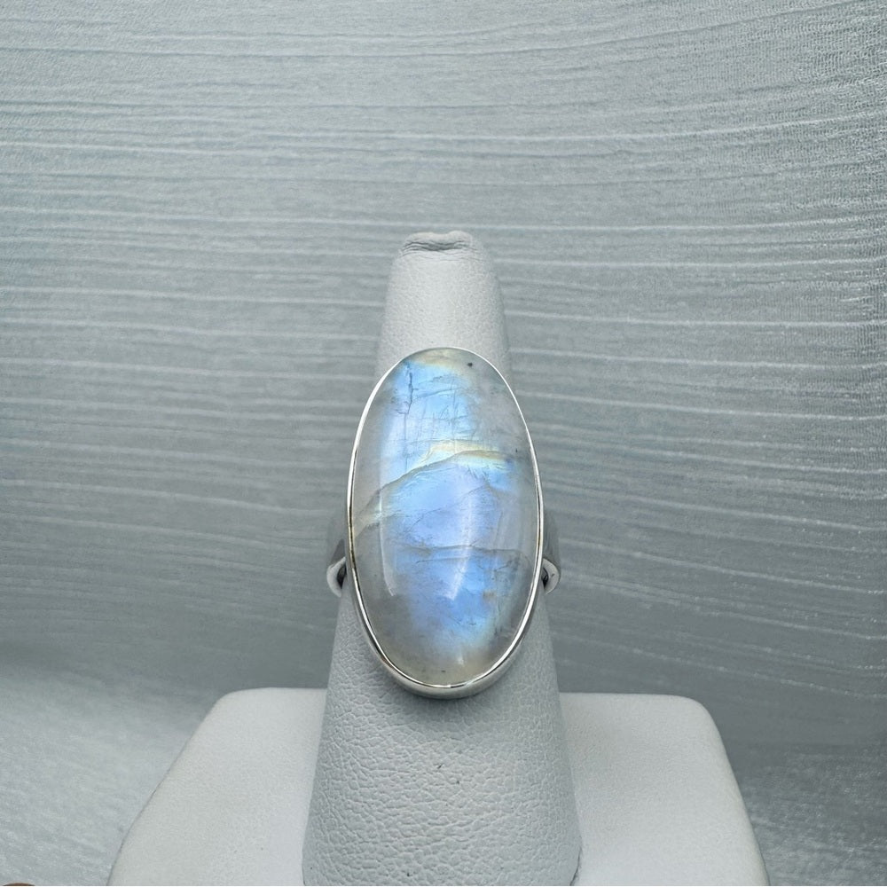 Rainbow Moonstone Sterling Silver Elongated Oval Ring