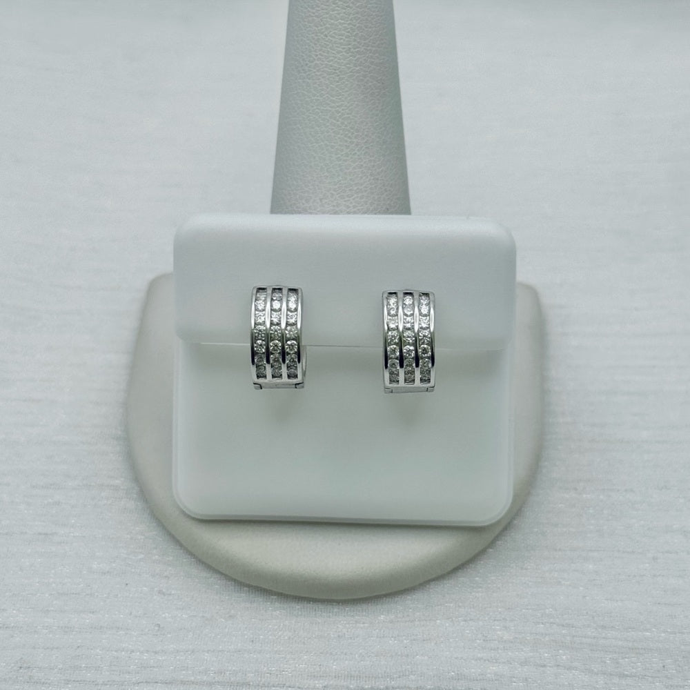 1.06 CT Total Moissanite Triple Pavé Huggie Earrings