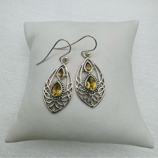 S925 Citrine Dangle Earrings