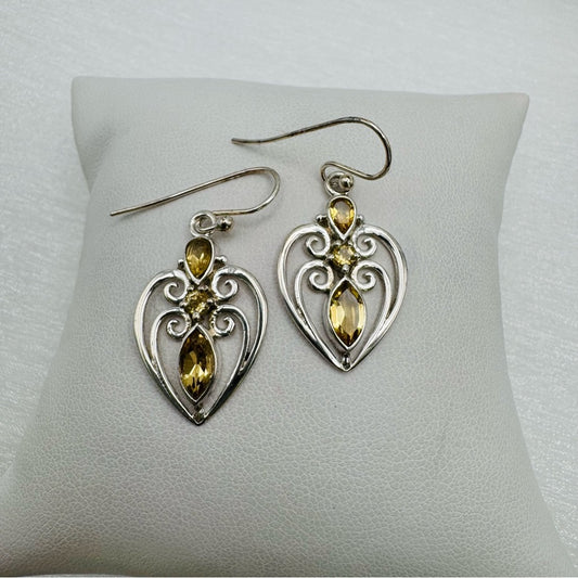S925 Citrine Dangle Earrings
